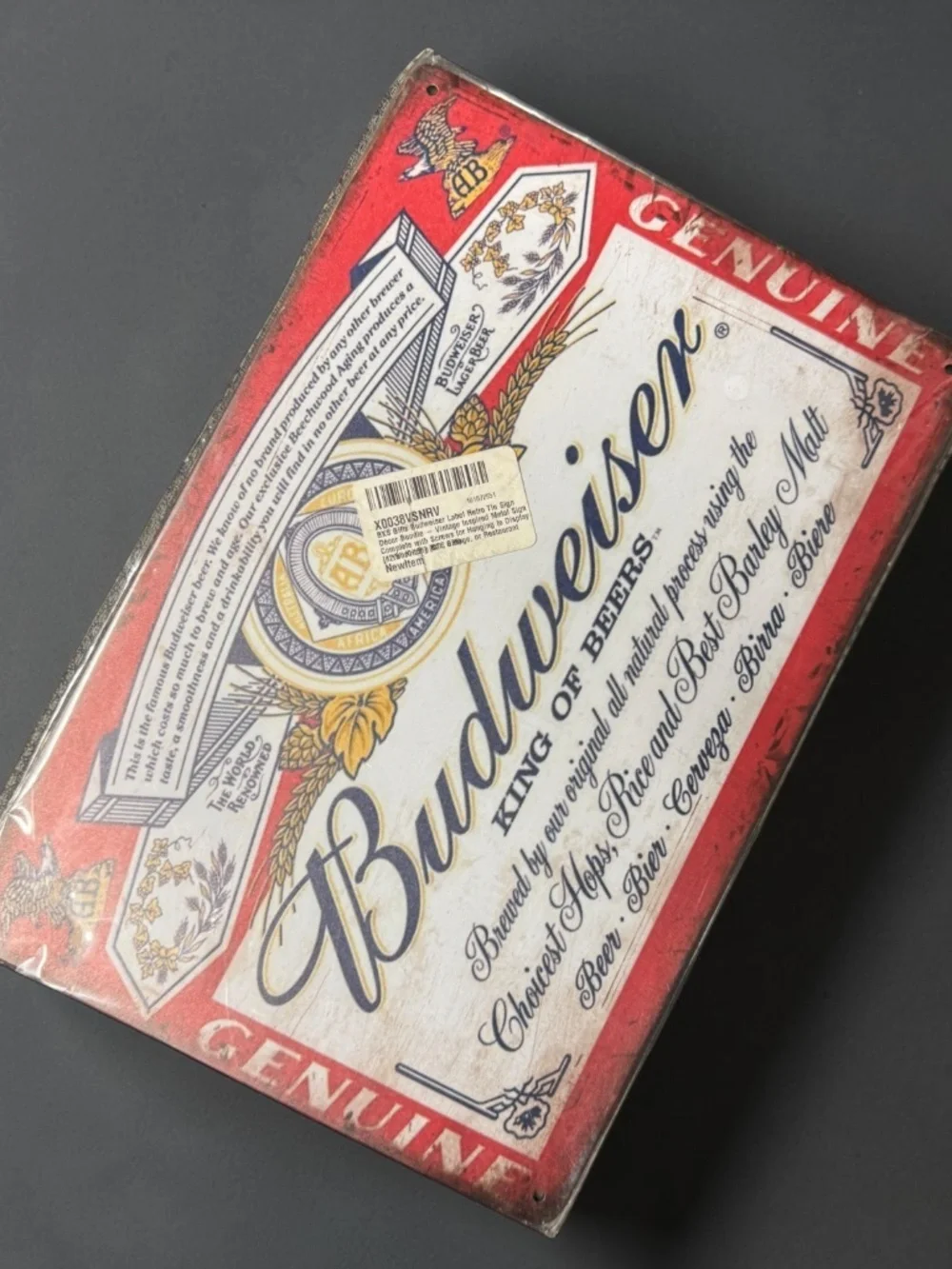 NOT FOR SALE - Budweiser Vintage Tin Sign 12x8 Beer Bar Man Cave Pub Wall Decor